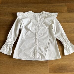 Fabiana Pigna White Cotton Buttom Down Ruffle Blouse Size XS